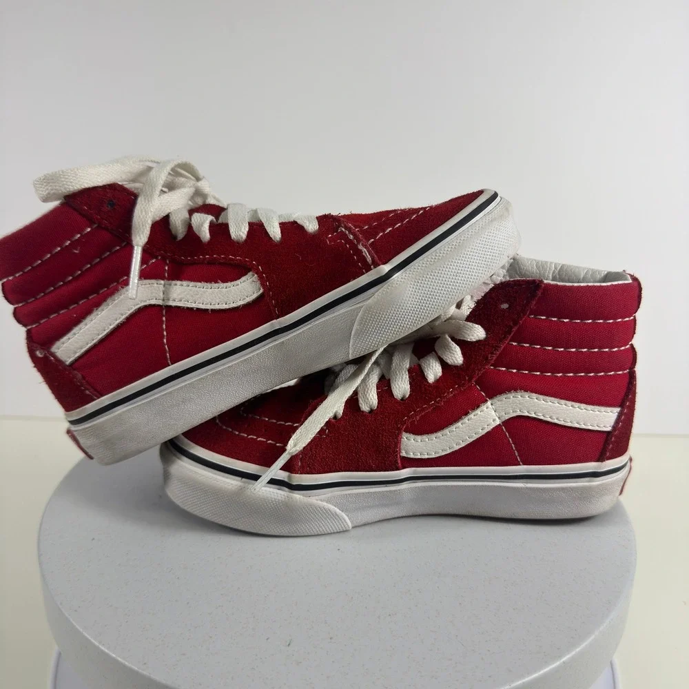 Vans Off The Wall Sk8 Hi Kids Skate Shoes Red White Lace Up Sneakers 12